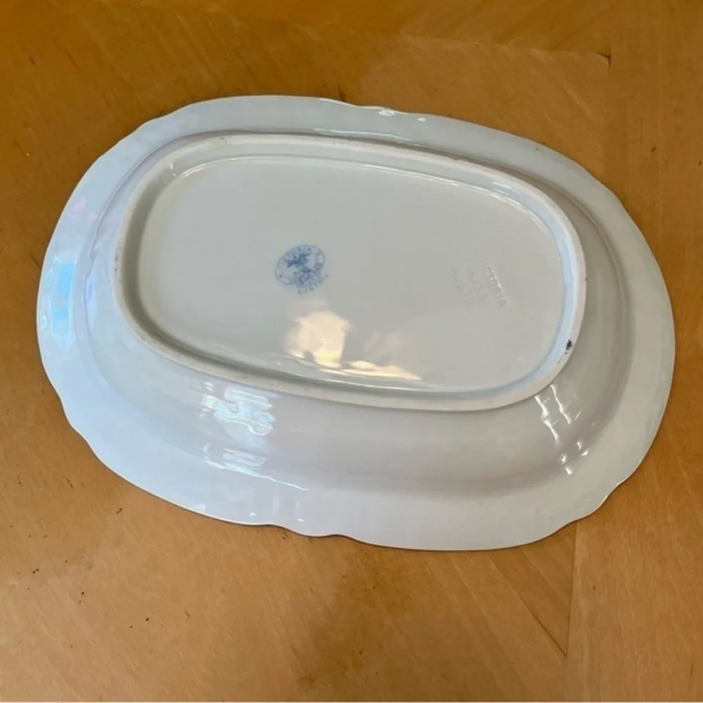 Vintage Victoria Austria Vegetable Side Dish White with Petite Pink Flowers